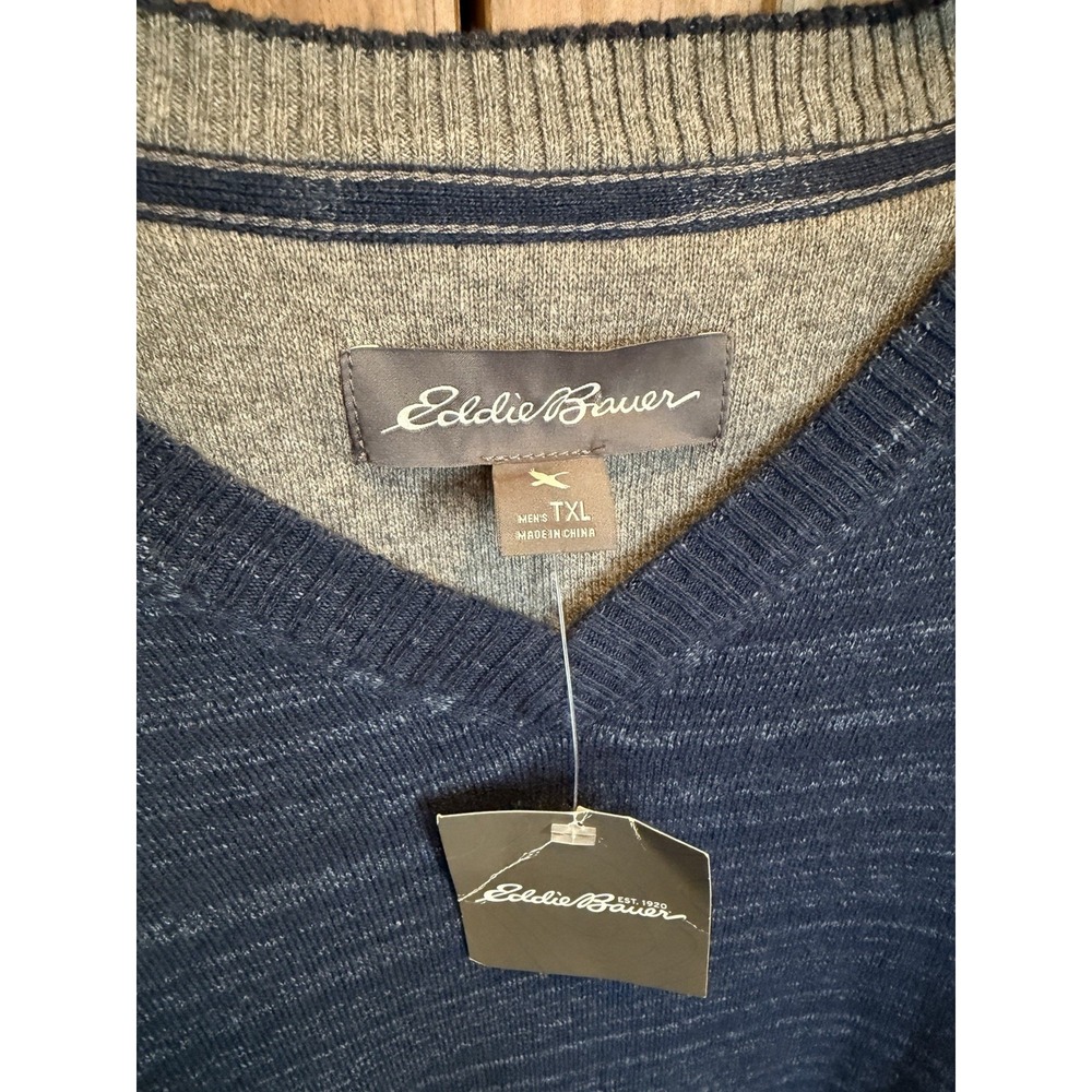 Eddie Bauer Men's Tall XL Wool Blend Sweater V-Neck Blue Long Sleeve NWT - Picture 2 of 8